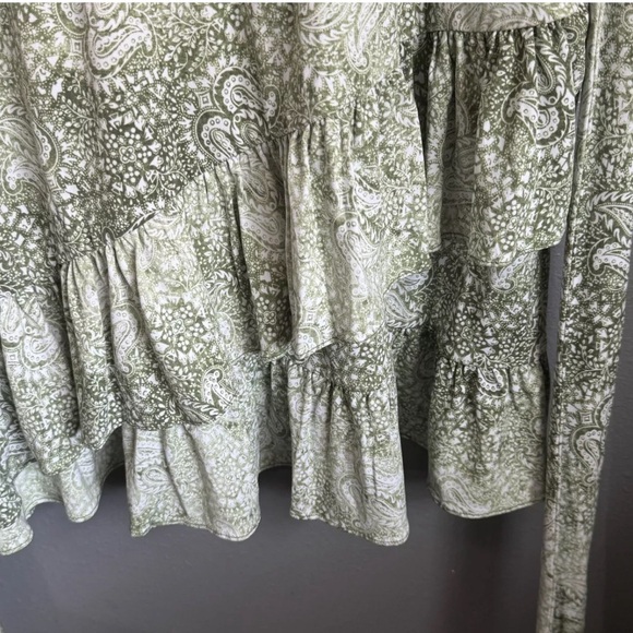 Michael Kors Dress Womens Extra Large Green Paisley Tie Waist Ruffle A Line - Picture 6 of 13